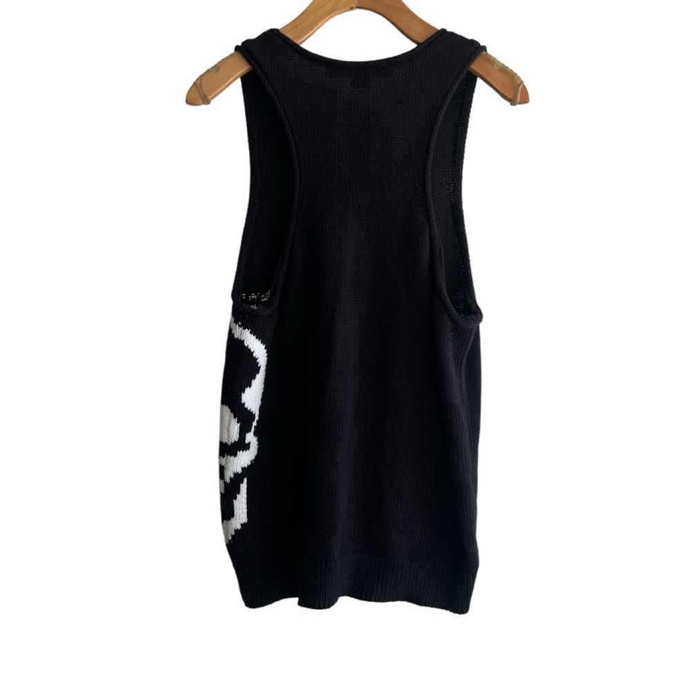 Late Y2K Skull Cashmere 100% Cotton Skull Print Black Knit Scoop Neck Tank - Picture 6 of 11